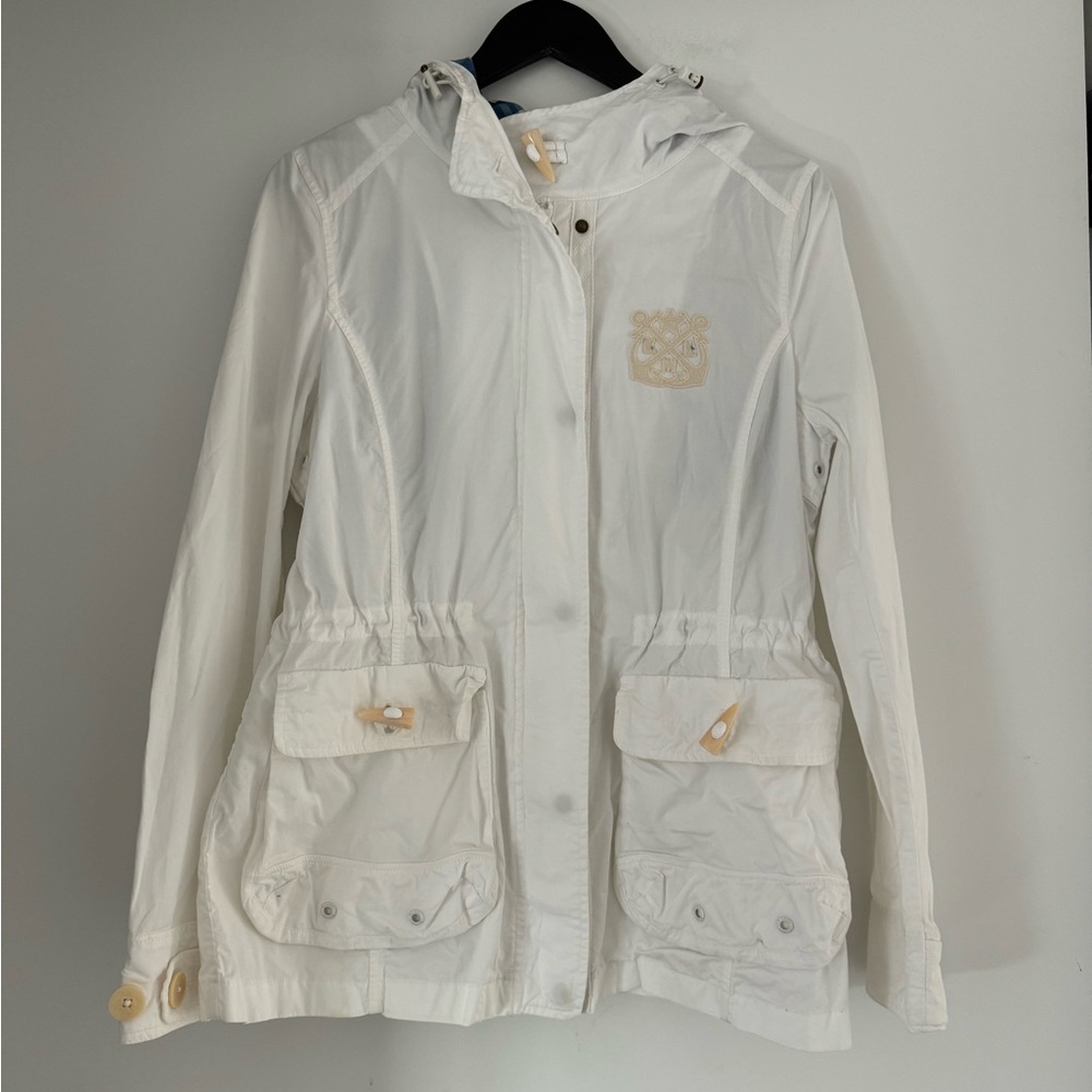 E. Land White Lightweight Hooded Jacket
